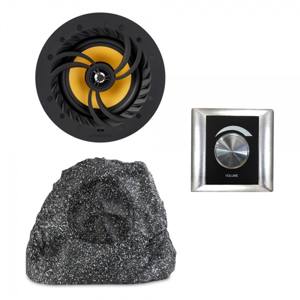 All-in-one Multi-room Wi-Fi Master Ceiling Speaker & Passive Garden Rock Speaker with Volume Controller
